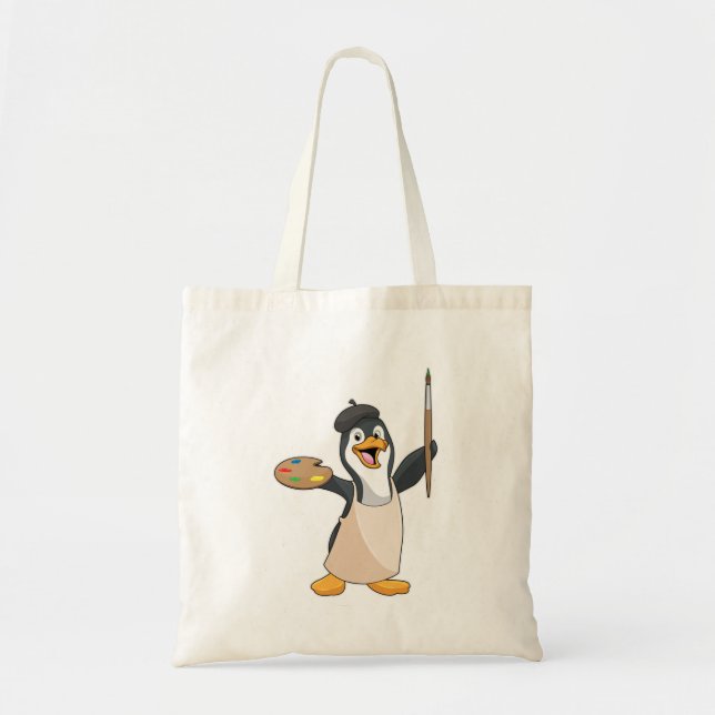 Penguin as Painter with Paint brush & Colour Tote Bag (Front)