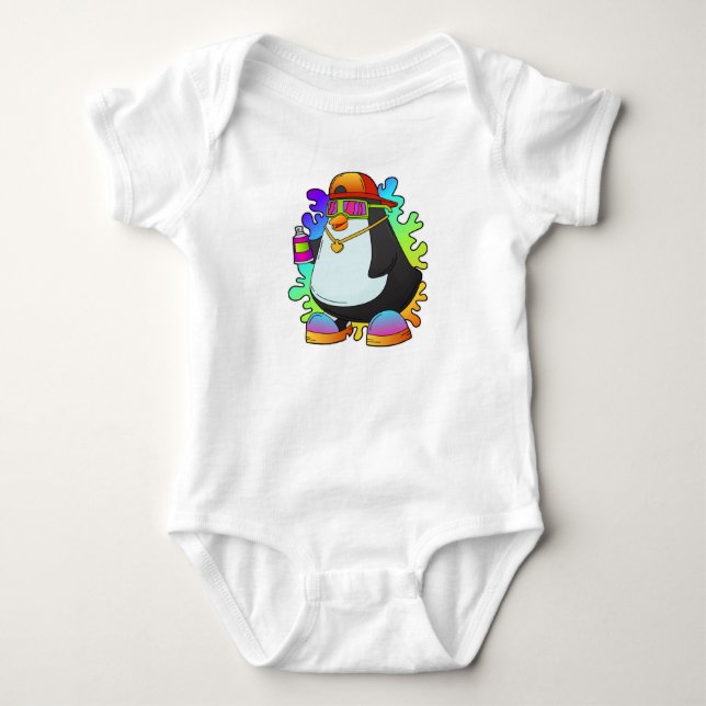 Penguin as Painter with Spray Baby Bodysuit (Front)