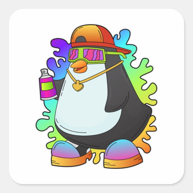 Penguin as Painter with Spray Square Sticker (Front)