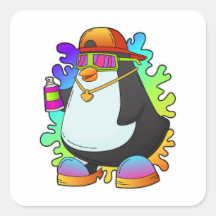 Penguin as Painter with Spray Square Sticker