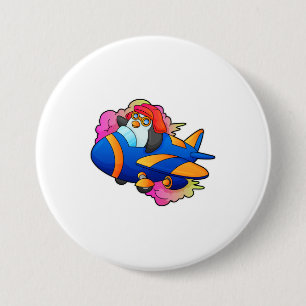 Penguin as Pilot with Plane 7.5 Cm Round Badge
