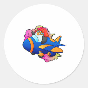 Penguin as Pilot with Plane Classic Round Sticker
