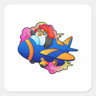 Penguin as Pilot with Plane Square Sticker