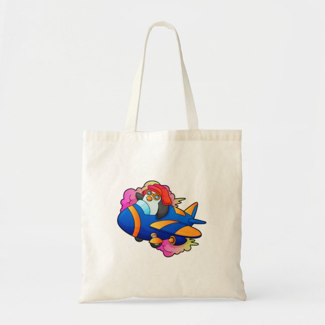 Penguin as Pilot with Plane Tote Bag (Front)