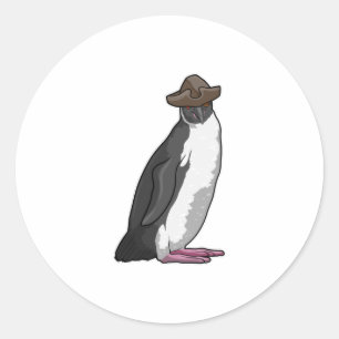 Penguin as Pirate with Hat Classic Round Sticker