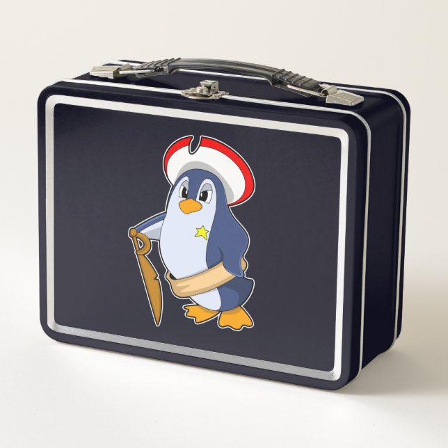 Penguin as Pirate with Hat Metal Lunch Box (Front)