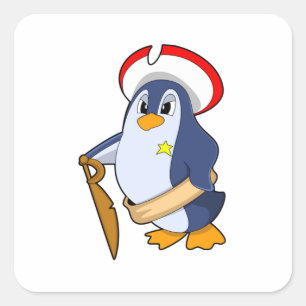 Penguin as Pirate with Hat Square Sticker