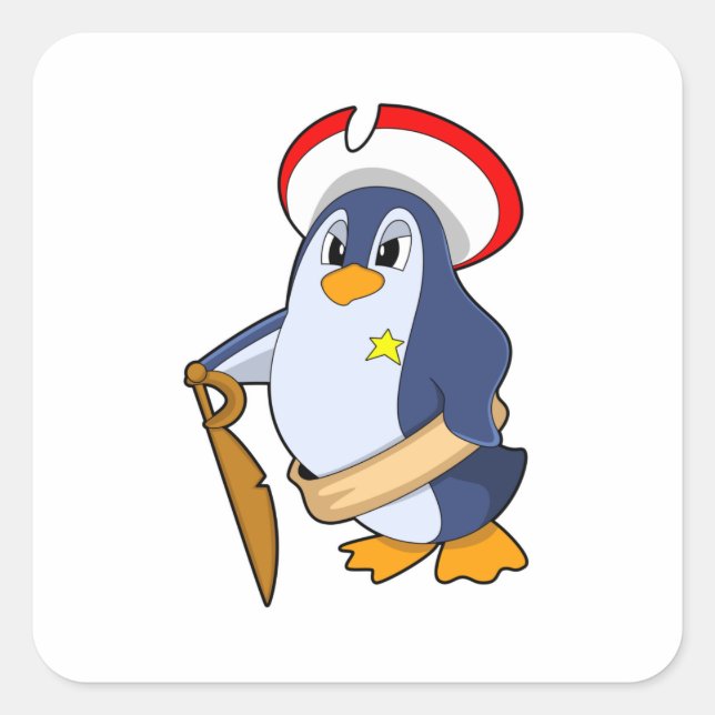 Penguin as Pirate with Hat Square Sticker (Front)