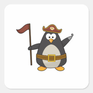 Penguin as Pirate with Pirate belt & Hat Square Sticker