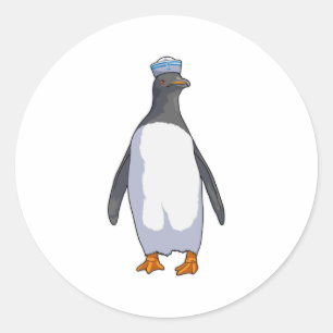 Penguin as Sailor with Hat Classic Round Sticker