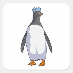 Penguin as Sailor with Hat Square Sticker