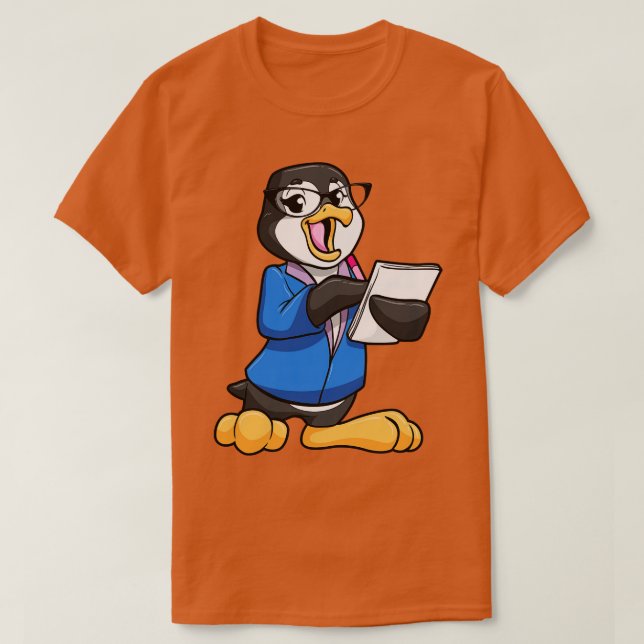 Penguin as Secretary with Glasses Pen and Note T-Shirt (Design Front)