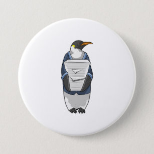 Penguin as Secretary with Stack of paper 7.5 Cm Round Badge