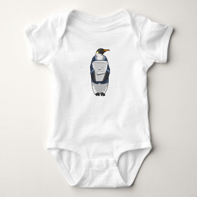 Penguin as Secretary with Stack of paper Baby Bodysuit (Front)