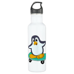 Penguin as Skater on Skateboard 710 Ml Water Bottle