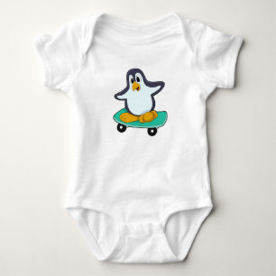 Penguin as Skater on Skateboard Baby Bodysuit
