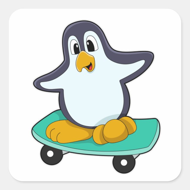 Penguin as Skater on Skateboard Square Sticker (Front)