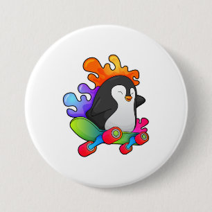 Penguin as Skater with Skateboard 7.5 Cm Round Badge