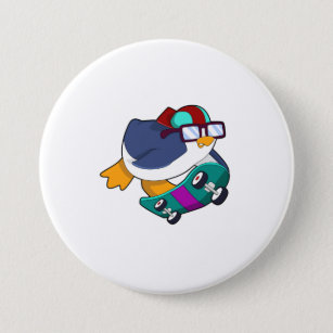 Penguin as Skater with Skateboard 7.5 Cm Round Badge