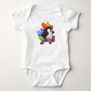 Penguin as Skater with Skateboard Baby Bodysuit
