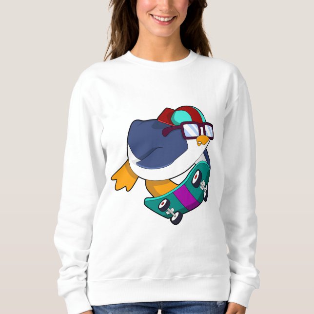 Penguin as Skater with Skateboard Sweatshirt (Front)