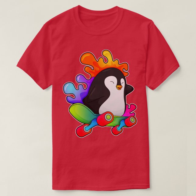 Penguin as Skater with Skateboard T-Shirt (Design Front)