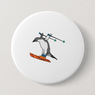 Penguin as Ski jumper with Ski 7.5 Cm Round Badge