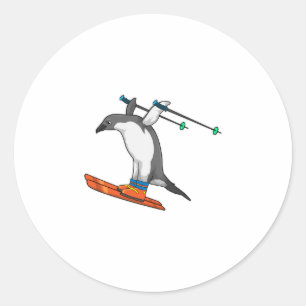 Penguin as Ski jumper with Ski Classic Round Sticker
