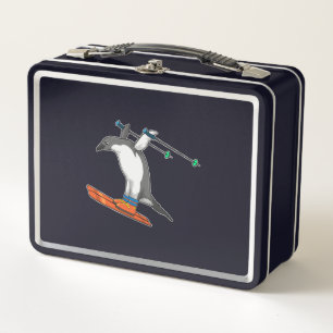Penguin as Ski jumper with Ski Metal Lunch Box