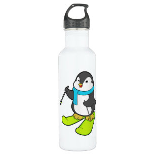 Penguin as Skier with Ski 710 Ml Water Bottle