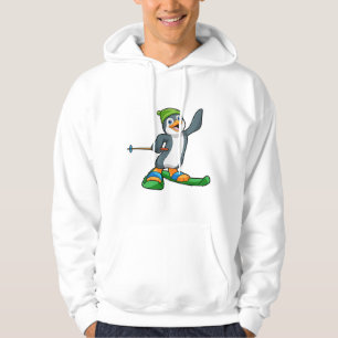Penguin as Skier with Ski & Cap Hoodie