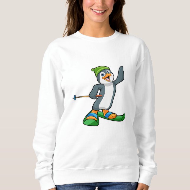 Penguin as Skier with Ski & Cap Sweatshirt (Front)
