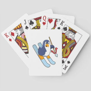 Penguin as Skier with Ski Playing Cards
