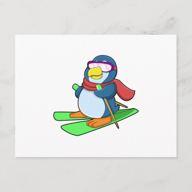 Penguin as Skier with Ski Scarf & Sunglasses Postcard (Front)