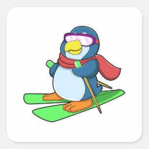 Penguin as Skier with Ski Scarf & Sunglasses Square Sticker
