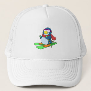 Penguin as Skier with Ski Scarf & Sunglasses Trucker Hat
