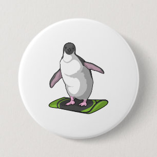Penguin as Snowboarder with Snowboard 7.5 Cm Round Badge