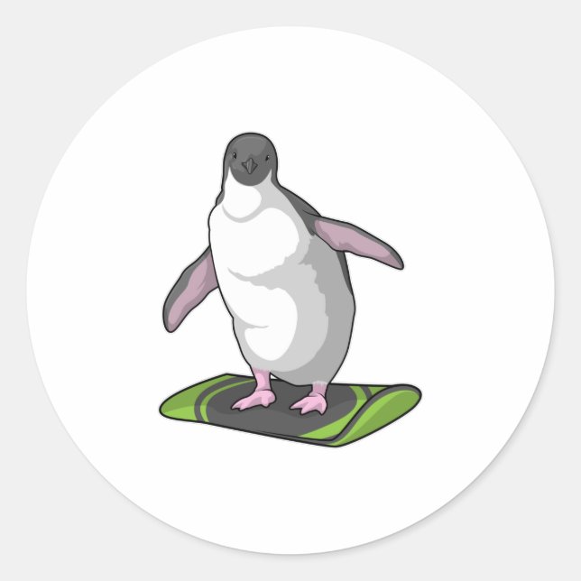Penguin as Snowboarder with Snowboard Classic Round Sticker (Front)