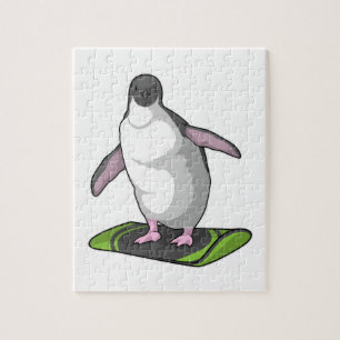 Penguin as Snowboarder with Snowboard Jigsaw Puzzle