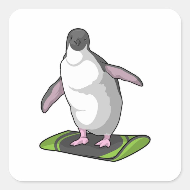 Penguin as Snowboarder with Snowboard Square Sticker (Front)