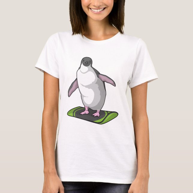 Penguin as Snowboarder with Snowboard T-Shirt (Front)