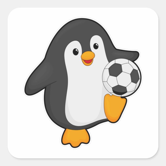 Penguin as Soccer player with Soccer ball Square Sticker (Front)