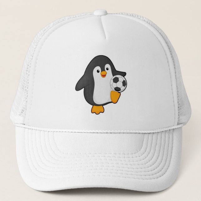 Penguin as Soccer player with Soccer ball Trucker Hat (Front)