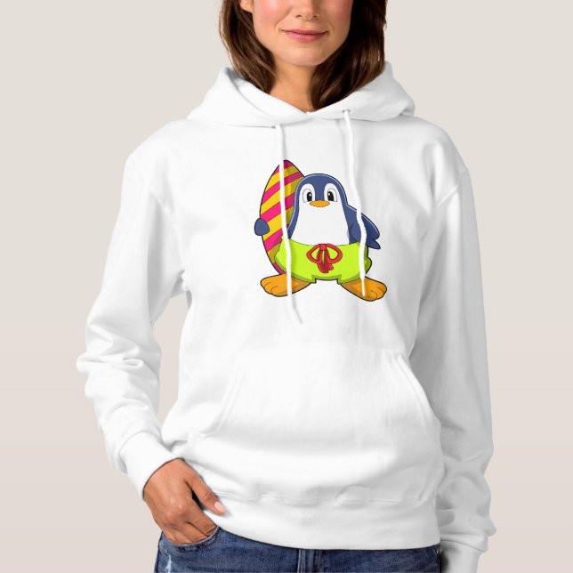 Penguin as Surfer with Surfboard Hoodie (Front)