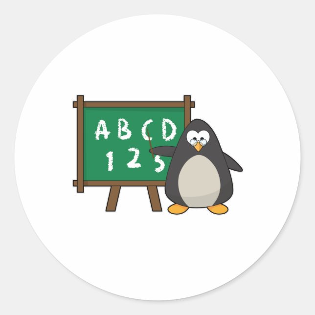 Penguin as Teacher with Blackboard Classic Round Sticker (Front)