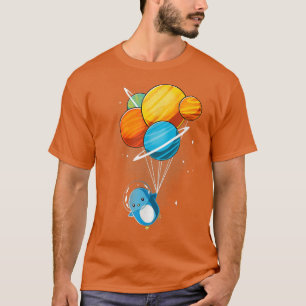 Penguin Astronaut Penguin in Space Holding Planet  T-Shirt
