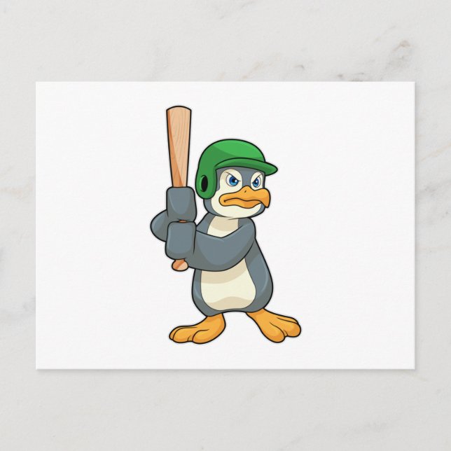 Penguin at Baseball with Baseball bat & Helmet Postcard (Front)
