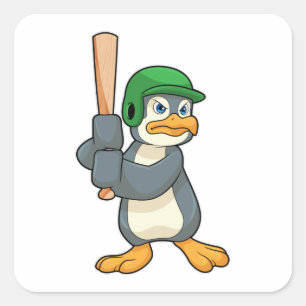 Penguin at Baseball with Baseball bat & Helmet Square Sticker