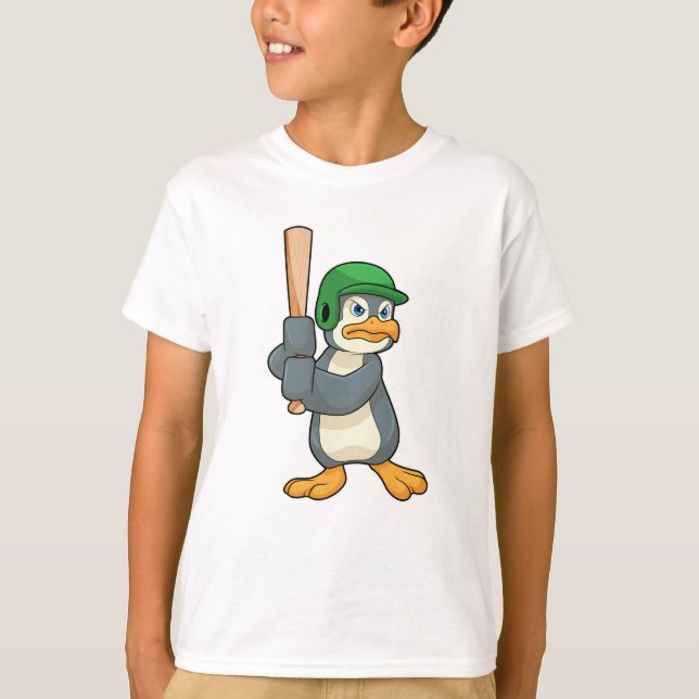 Penguin at Baseball with Baseball bat & Helmet T-Shirt (Front)