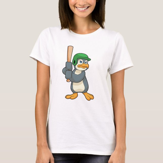 Penguin at Baseball with Baseball bat & Helmet T-Shirt (Front)